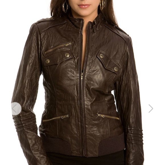 Guess | Jocelyn Leather Jacket Brown - Picture 4 of 7